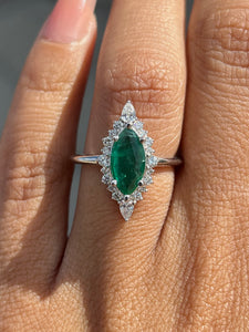Emerald Marquise Ring with Diamond Halo