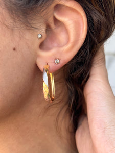 Textured Two Tone Gold Hoops